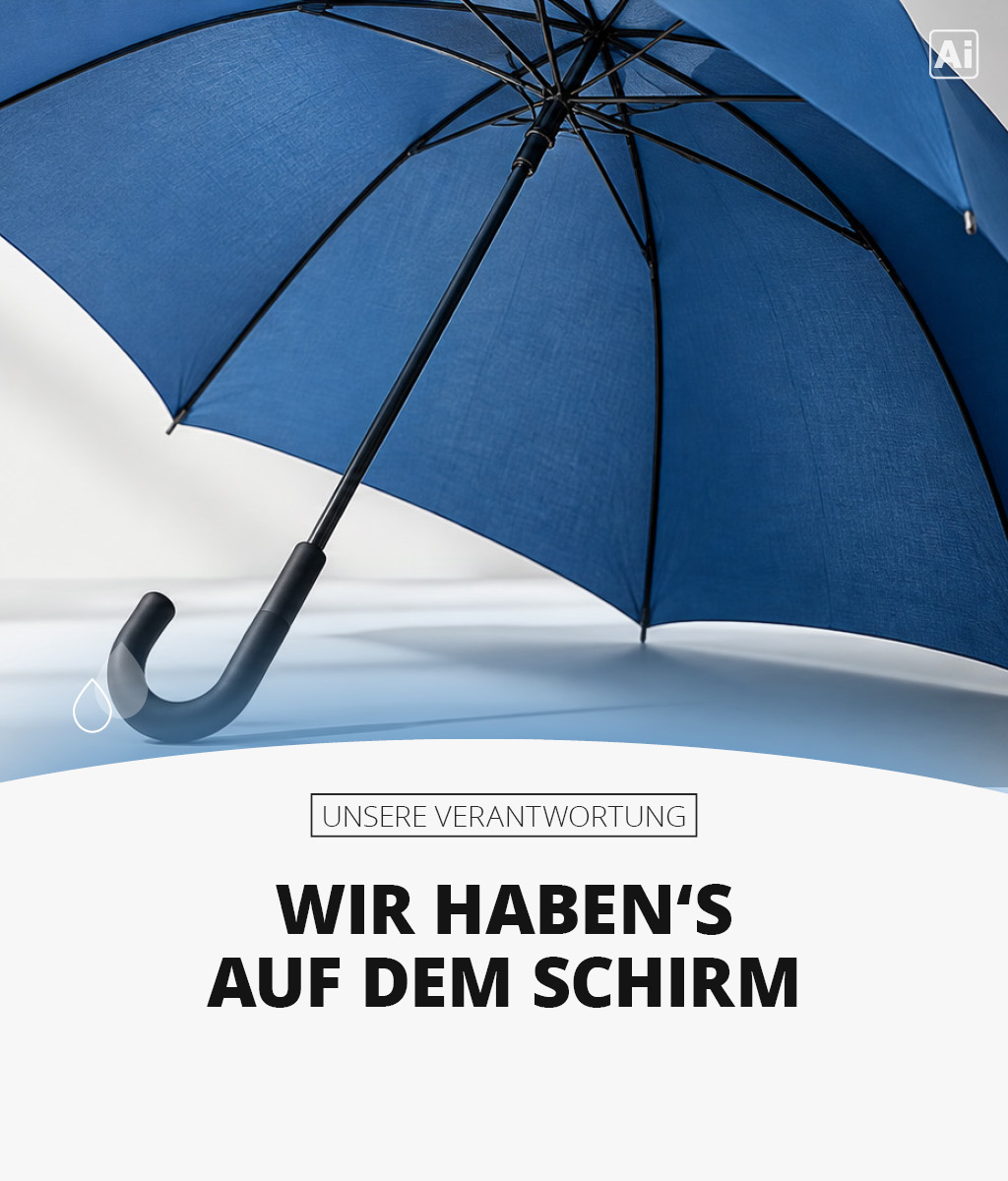 Banner zum Thema Verantwortung mit Schirm und Frau im Freien