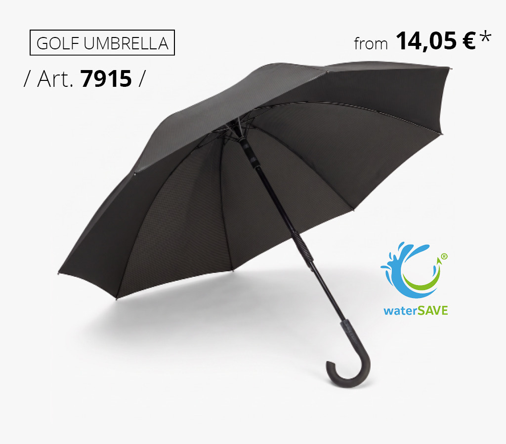 AC golf umbrella FARE® Carbon Style – Sporty automatic golf umbrella for two people with shortened closing mechanism and handle in noble carbon look in black