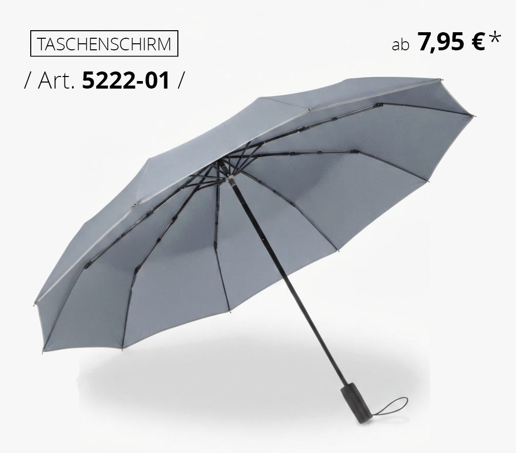 Gäste-Taschenschirm FARE® Jumbo® Schicker Handöffner-Taschenschirm in Übergröße mit modisch reflektierender Paspelierung in grau