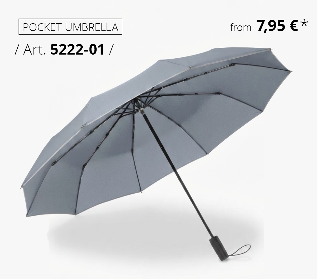 FARE® Jumbo® Golf Pocket Umbrella – A stylish, oversized manual opening pocket umbrella with fashionable reflective piping in grey
