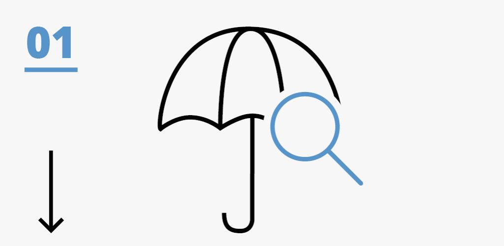 Icon mit Regenschirm mit einer Lupe