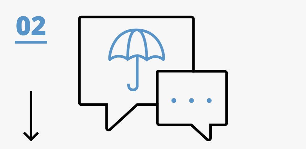 Icon mit Sprechblasen mit einem Regenschirm
