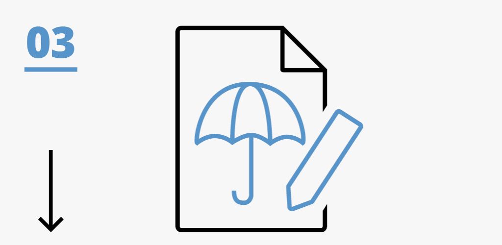 Icon Stift und Papier mit einem Regenschirm und dem Hinweis auf eine 3D-Vorschau