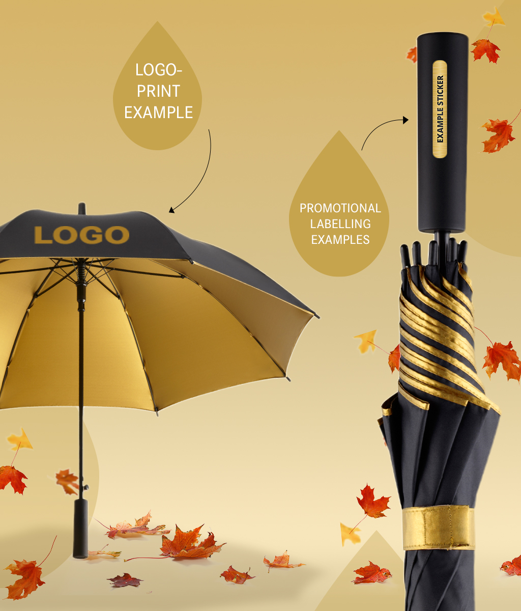 AC regular umbrella FARE® Doubleface opened an closed with with logo print example 