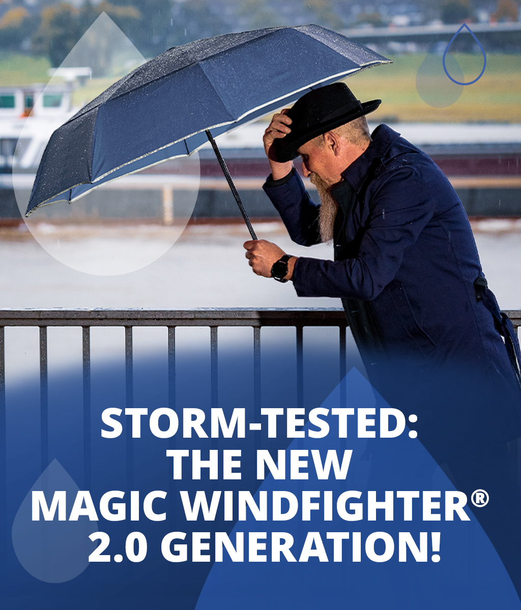 Man with hat and umbrella in storm