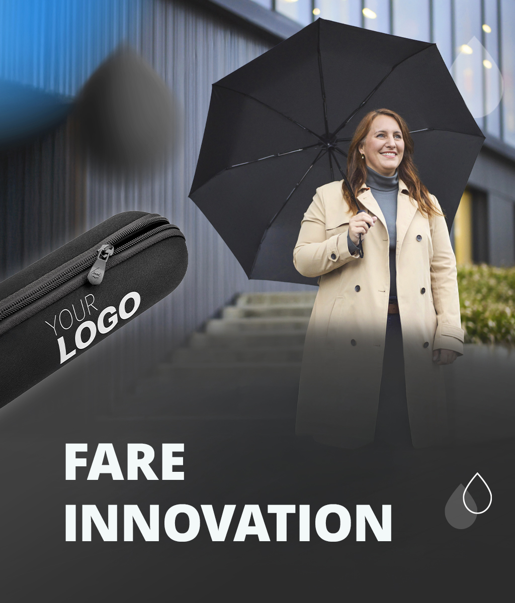 New FARE Blackshield pocket umbrella with woman under umbrella
