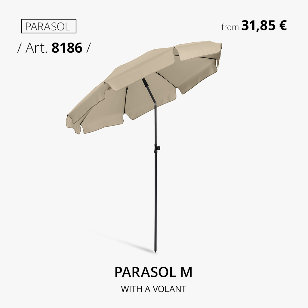FARE M Parasol with Valance, Item No. 8186, for restaurants, patios, and custom logo branding