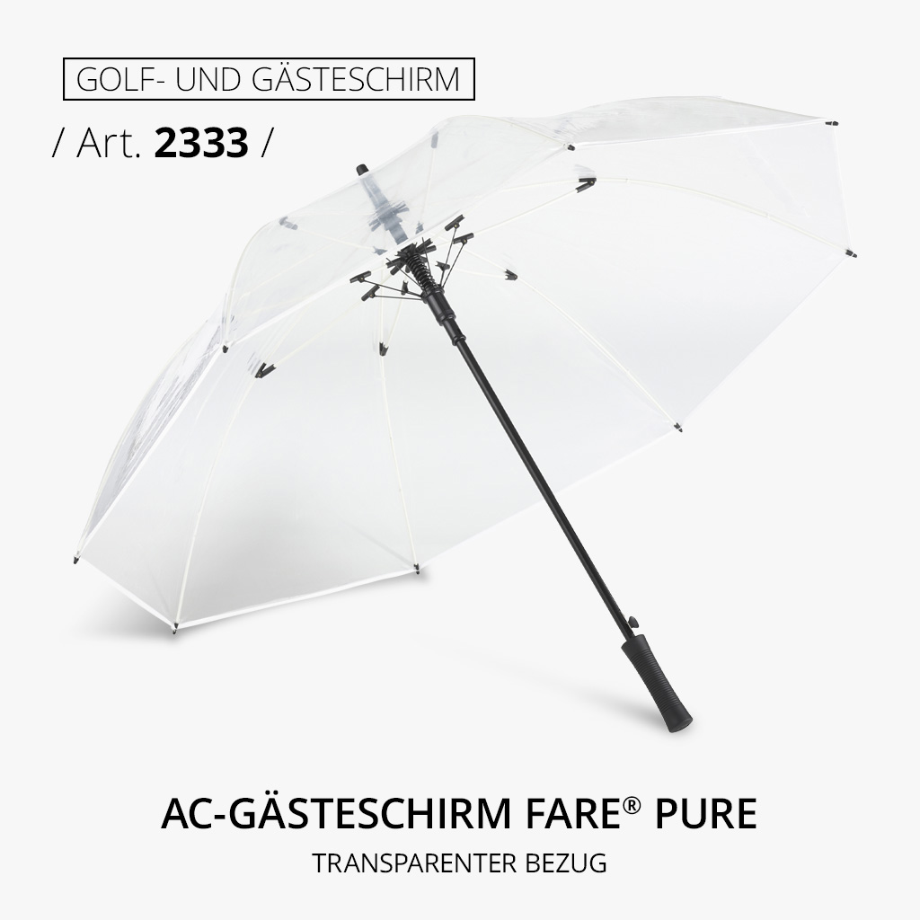Highlight-Produkt: AC-Gästeschirm FARE® Pure, Artikelnummer 2333, in Weiß mit Automatik. Mit transparentem Bezug und fabigen Details