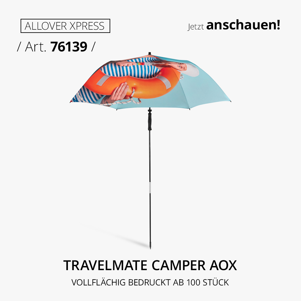 FARE Travelmate Camper AOX Art. 76139 mit vollflächigem Allover-Druck für individuelle Werbeschirme und starke Markenpräsenz