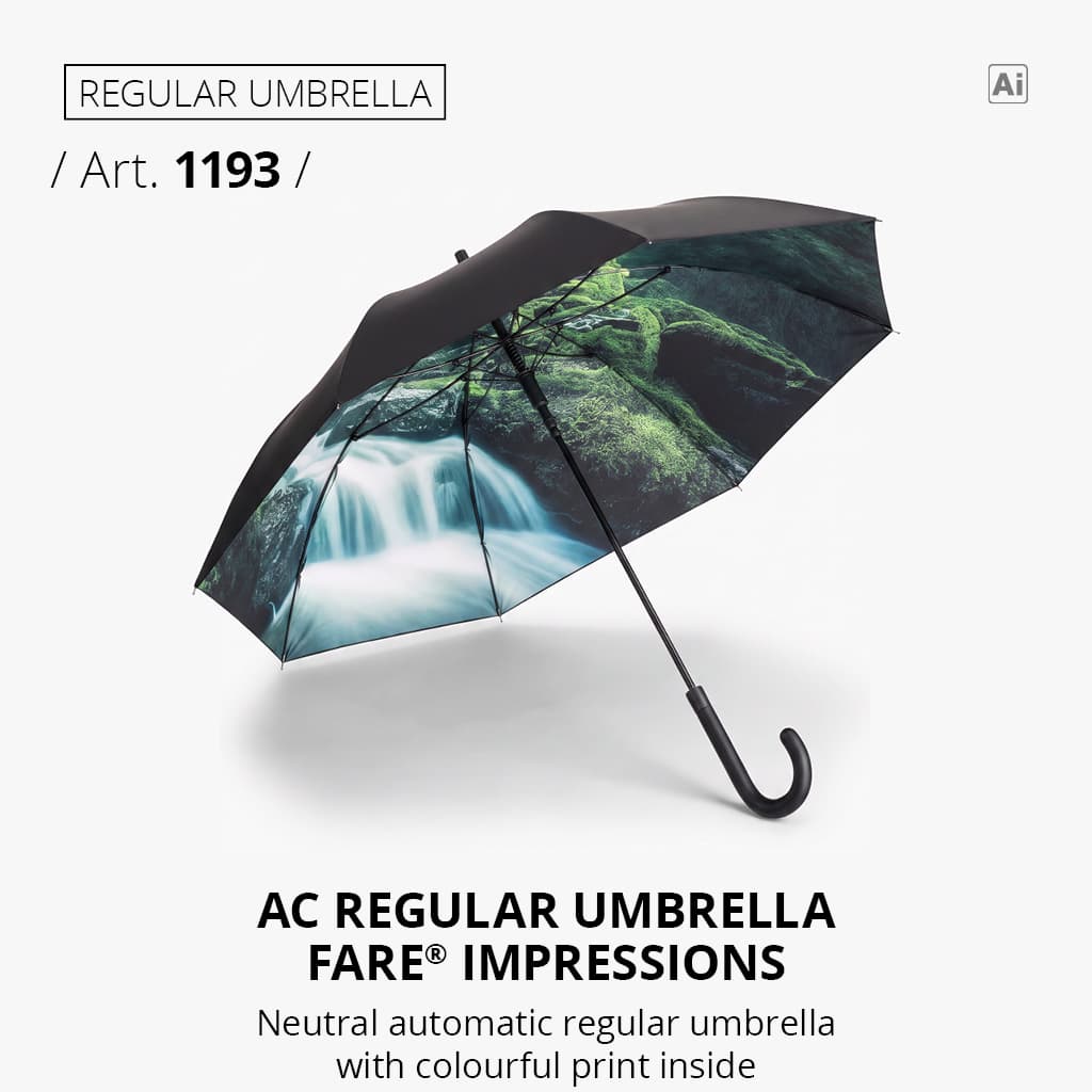 AC regular umbrella FARE® Impressions in black/waterfall design