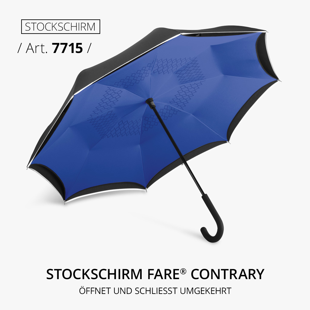 Highlight-Produkt: Stockschirm FARE® Contrary, Artikelnummer 7715, mit Windproof PLUS, umgekehrtem Öffnungs- und Schließmechanismus, modische Reflexpaspel  