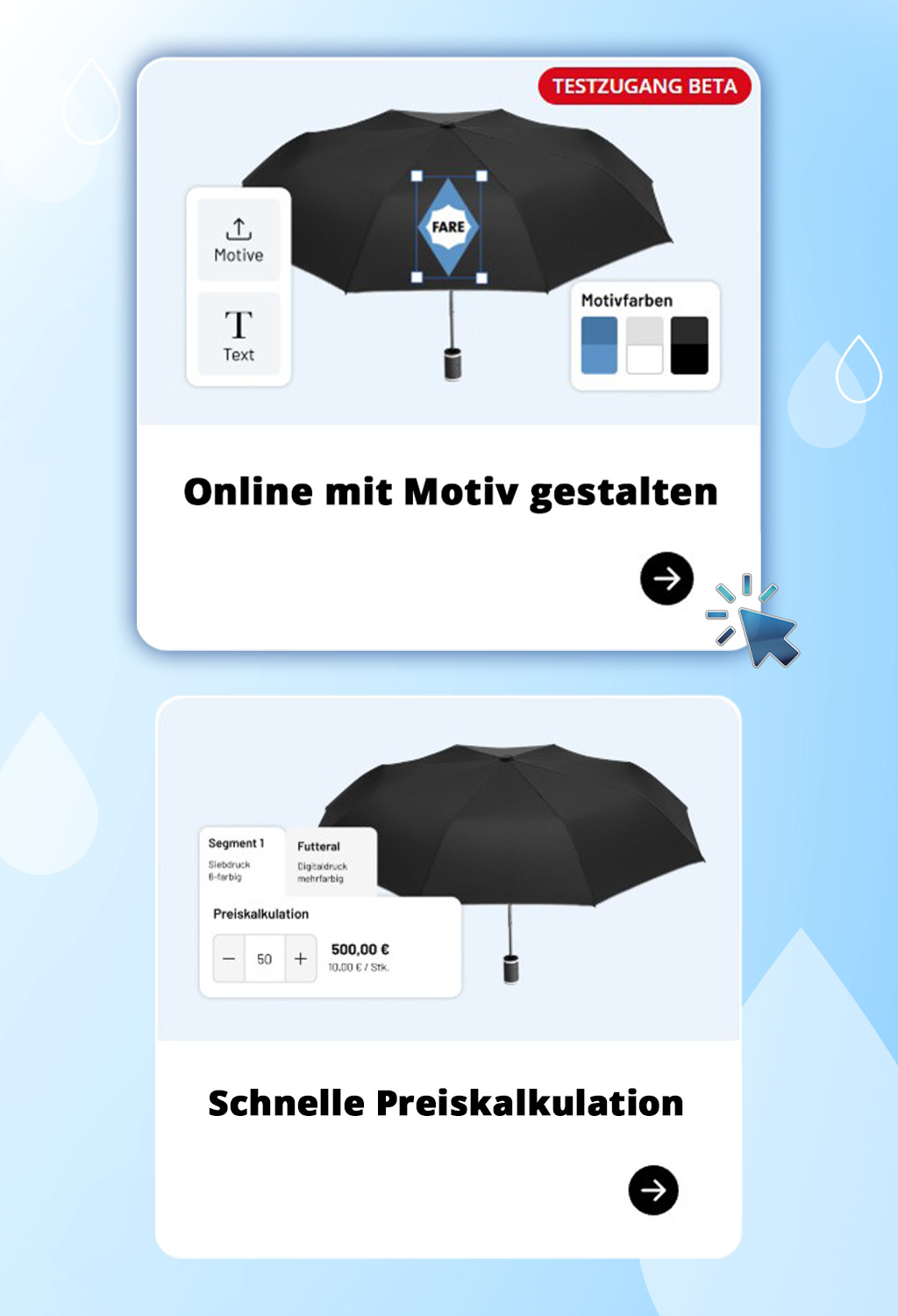 Konfigurator zwei Wege gestalten und preise kalkulieren