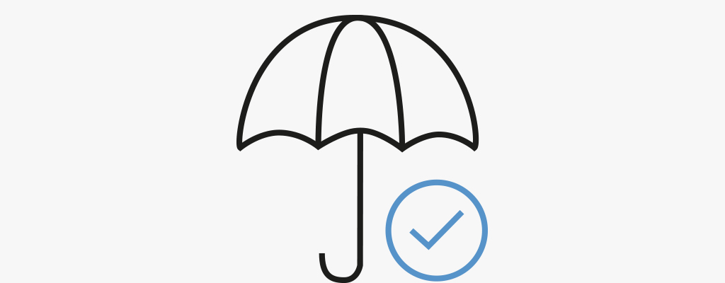 Icon mit einem Regenschirm mit einem Gütesiegel