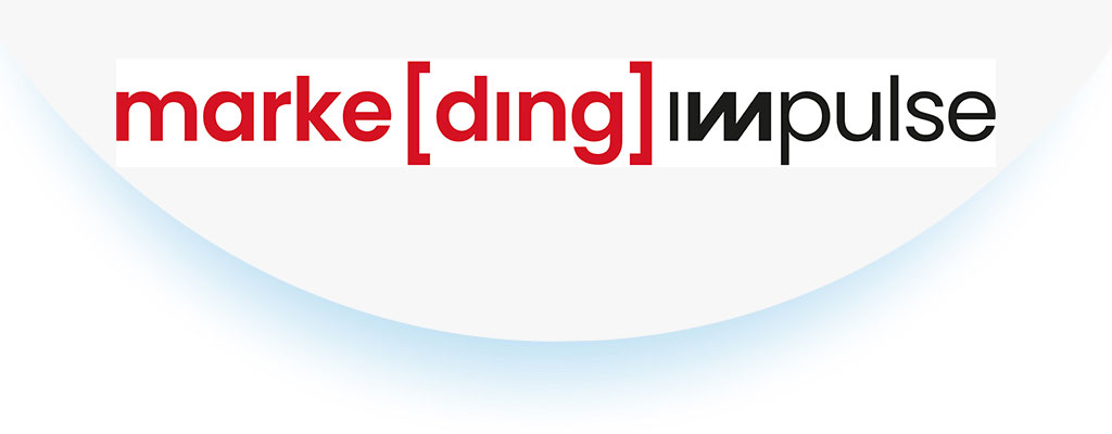 Logo of the marke[ding] impulse trade fair in red lettering on a white-blue background