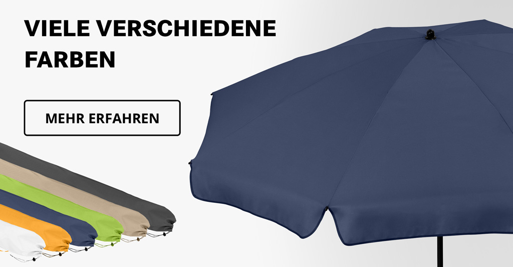 FARE Sonnenschirme in vielen Farben – hochwertige Werbeschirme mit individueller Farb- und Logoauswahl für Unternehmen