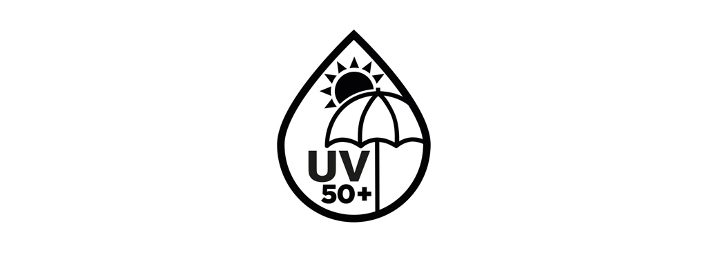 UV 50+ Symbol für FARE Sonnenschirme mit zertifiziertem UV-Schutz für zuverlässigen Sonnenschutz