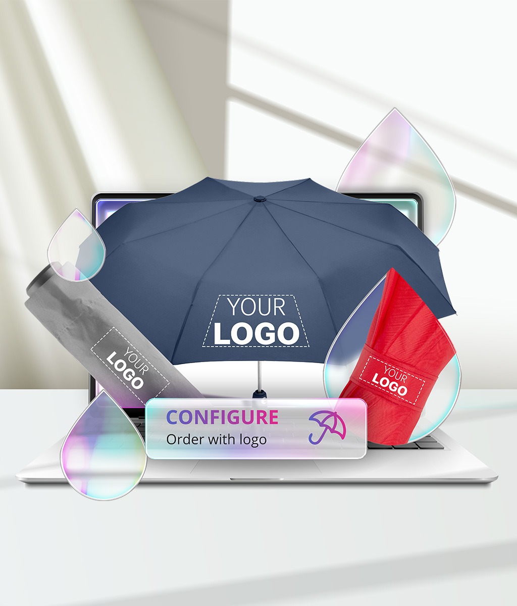 Put your Logo on our umbrellas with our configurator
