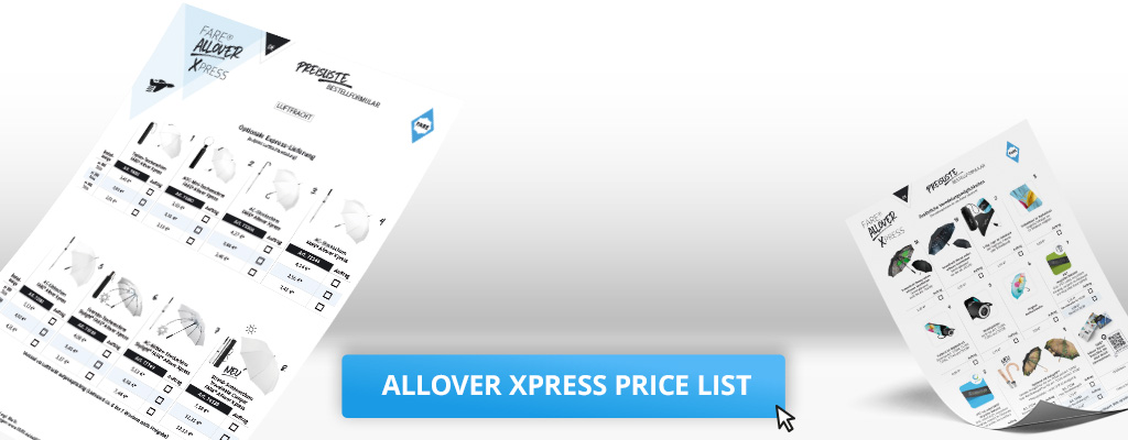 Allover Xpress price list with a button to open the price list.